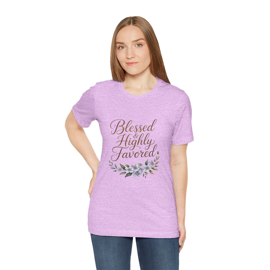 Floral Blessings Tee - Blessed Highly Favored, Inspirational T-Shirt, Gift for Her, Christian Apparel, Faith-Based Fashion