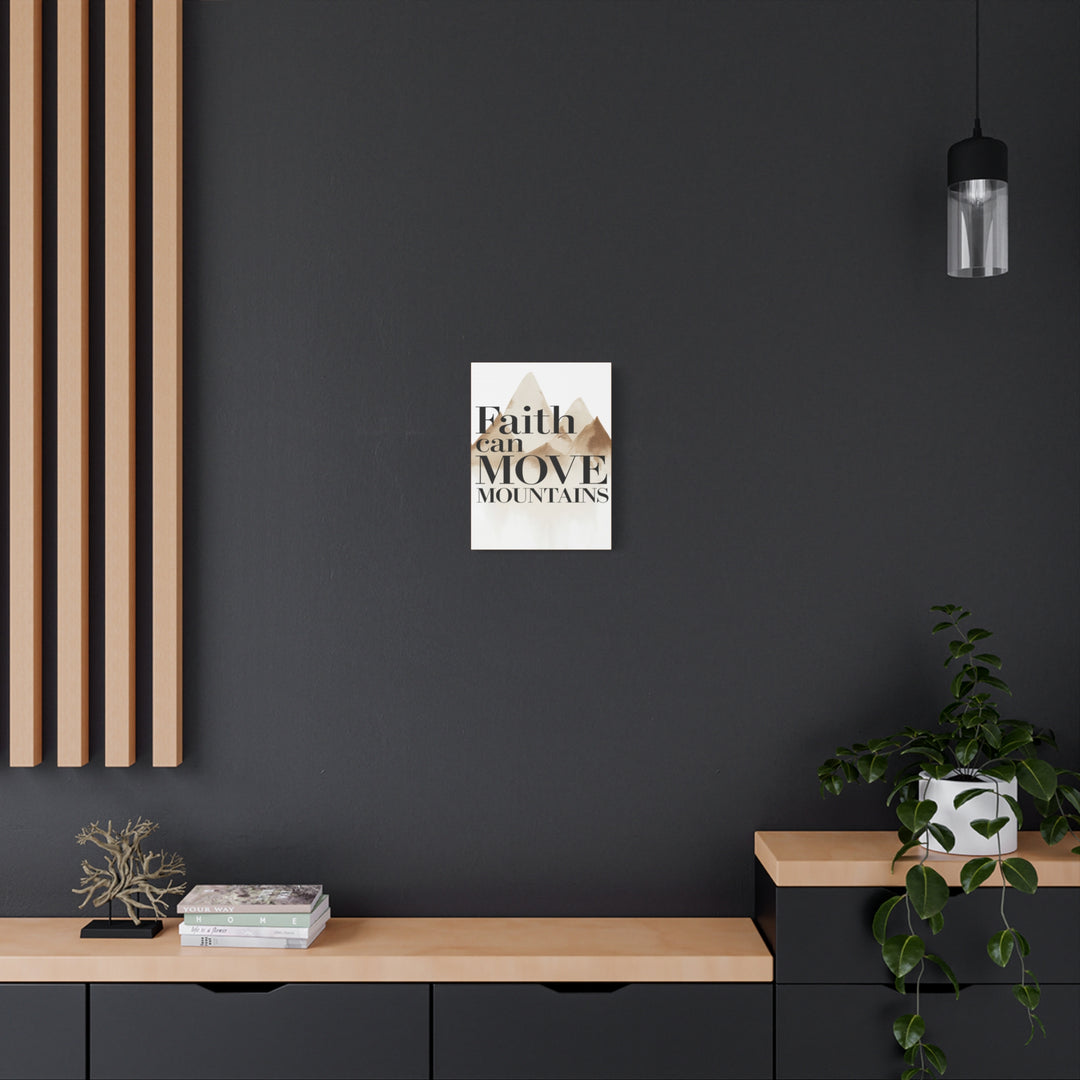 Faith Can Move Mountains Canvas | Scripture Wall Art with Neutral Mountain Design