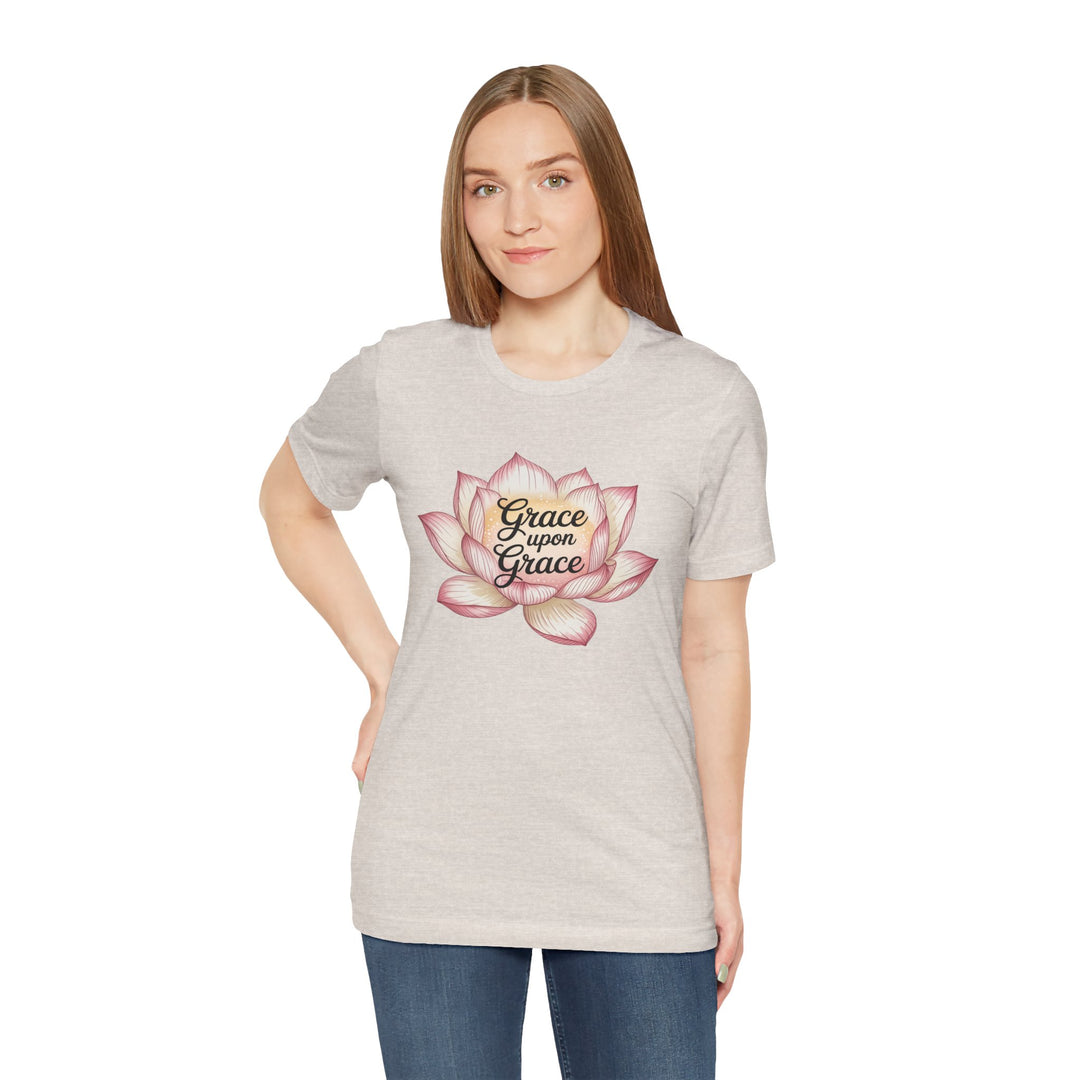 Lotus Blossom Inspirational Tee, Grace Upon Grace T-shirt, Mindfulness Gift, Spiritual Apparel, Relaxed Fit Tee, Yoga Wear