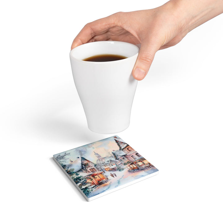 Winter Wonderland Ceramic Coaster, Holiday Drink Coasters, Christmas Decor, Kitchen Table Accents, Gift for Home