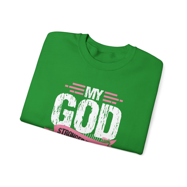 Breast Cancer Awareness Crewneck Sweatshirt, God is Stronger Than Breast Cancer, Inspirational Gift, Unisex Pullover, Support Awareness