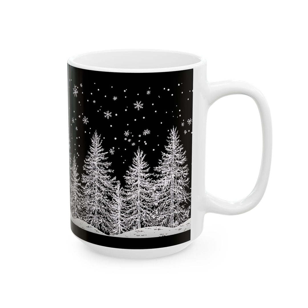 Winter Wonderland Ceramic Mug, Cozy Hot Chocolate Cup, Christmas Gift, Holiday Decor, Snowy Trees Design