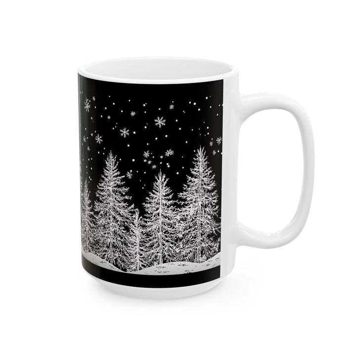Winter Wonderland Ceramic Mug, Cozy Hot Chocolate Cup, Christmas Gift, Holiday Decor, Snowy Trees Design