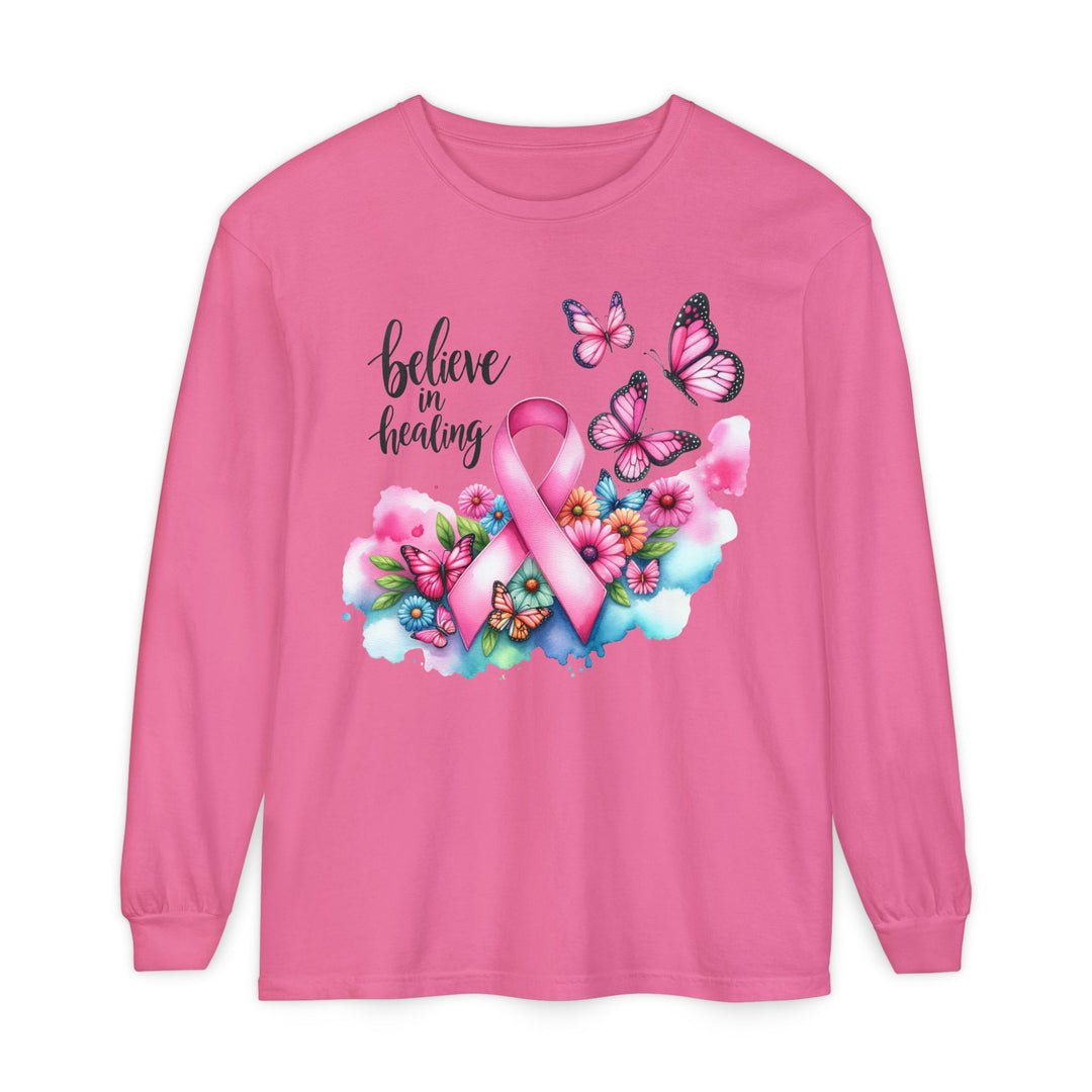 Breast Cancer Awareness Long Sleeve Tee, Supportive Gift, Inspirational Shirt for Women, Hope, Healing, Mother’s Day, Fundraising Event