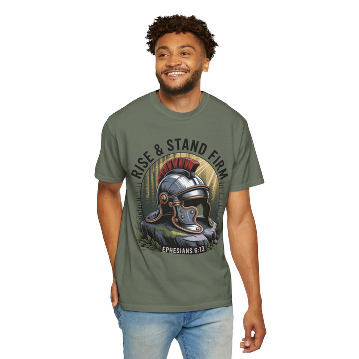 Faithful Warrior Unisex T-shirt - Rise & Stand Firm with Roman Helmet Design