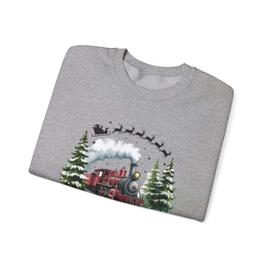 Believe Train Sweatshirt, Cozy Winter Crewneck, Christmas Gift, Holiday Apparel, Unisex Fleece