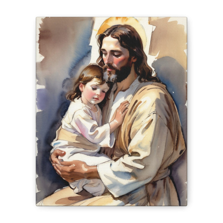 Little Ones Come to Him | Jesus and Child Matte Canvas – Christian Wall Art for Home or Nursery