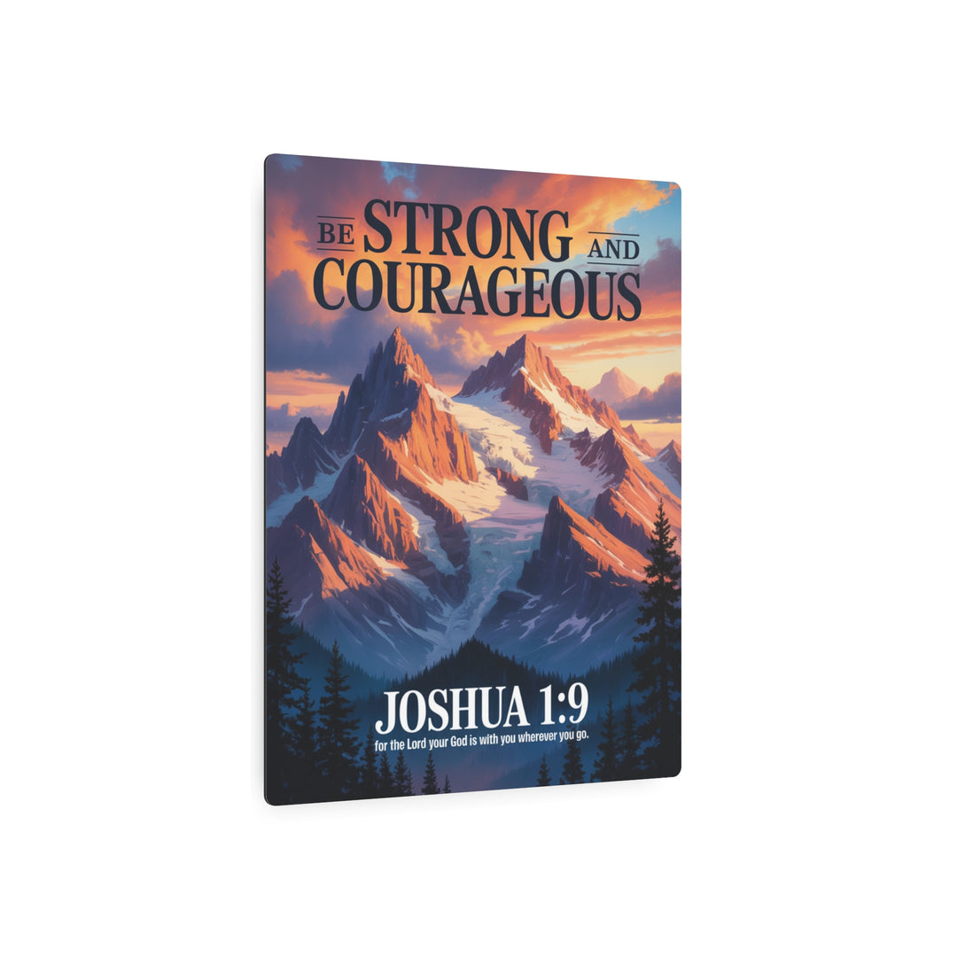 "Be Strong and Courageous - Joshua 1:9" - Mountain Sunrise Metal Wall Art