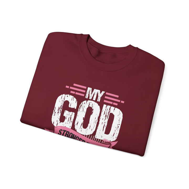 Breast Cancer Awareness Crewneck Sweatshirt, God is Stronger Than Breast Cancer, Inspirational Gift, Unisex Pullover, Support Awareness