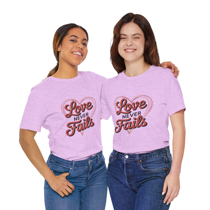 Love Never Fails – 1 Corinthians 13 Retro Heart T-Shirt