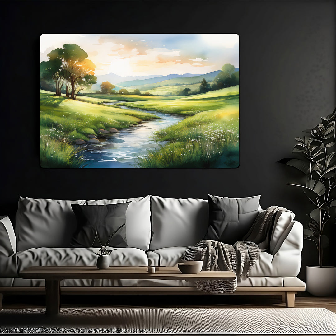 Still Waters – Watercolor Landscape Print Inspired by Psalm 23