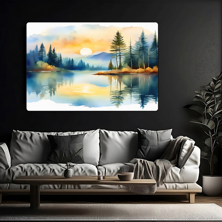 Silent Reflection – Watercolor Landscape Print Inspired by Psalm 46