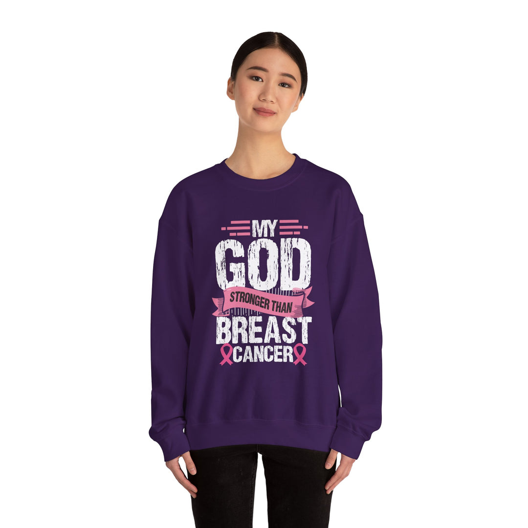 Breast Cancer Awareness Crewneck Sweatshirt, God is Stronger Than Breast Cancer, Inspirational Gift, Unisex Pullover, Support Awareness