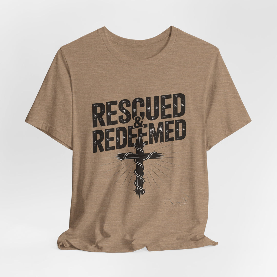 Faith-Inspired Unisex Jersey Tee - Rescued & Redeemed, Christian T-Shirt, Inspirational Apparel, Gift for Believers, Casual Wear