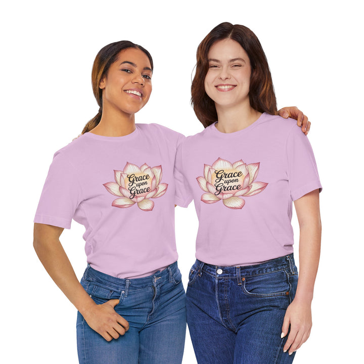 Lotus Blossom Inspirational Tee, Grace Upon Grace T-shirt, Mindfulness Gift, Spiritual Apparel, Relaxed Fit Tee, Yoga Wear
