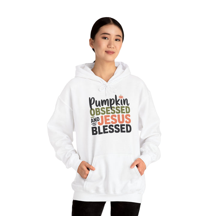 Hooded Sweatshirt - Pumpkin Obsessed and Jesus Blessed Fall Design