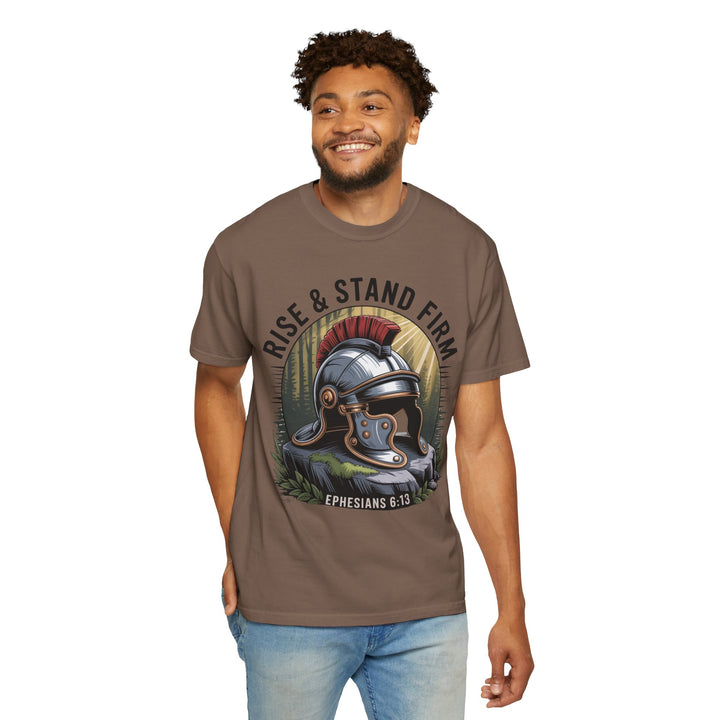 Faithful Warrior Unisex T-shirt - Rise & Stand Firm with Roman Helmet Design