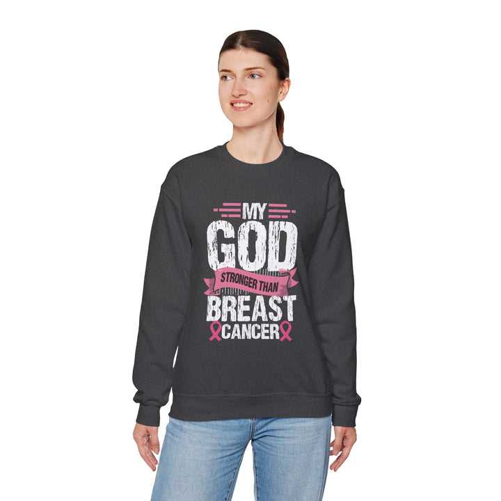 Breast Cancer Awareness Crewneck Sweatshirt, God is Stronger Than Breast Cancer, Inspirational Gift, Unisex Pullover, Support Awareness