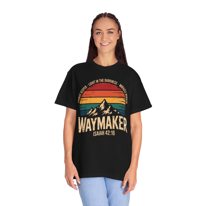 Waymaker Retro Christian T-Shirt - Isaiah 42:16 Vintage Sunset Design