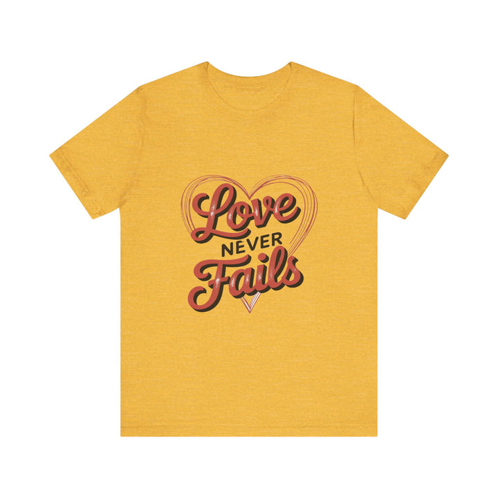 Love Never Fails – 1 Corinthians 13 Retro Heart T-Shirt