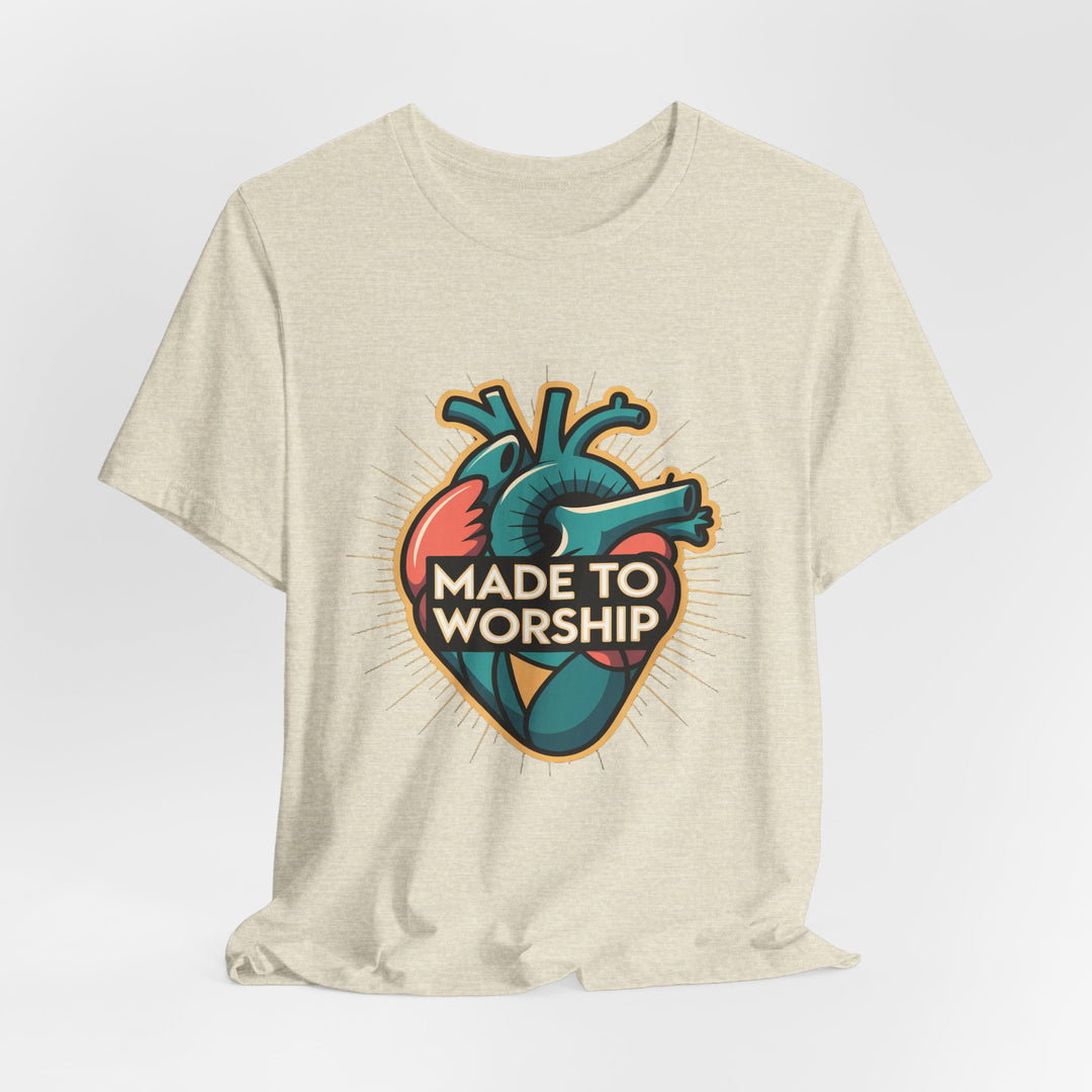 Made to Worship Unisex Jersey Tee, Heart Design Shirt, Casual Wear, Faith T-Shirt, Gift for Worshippers, Spiritual Apparel