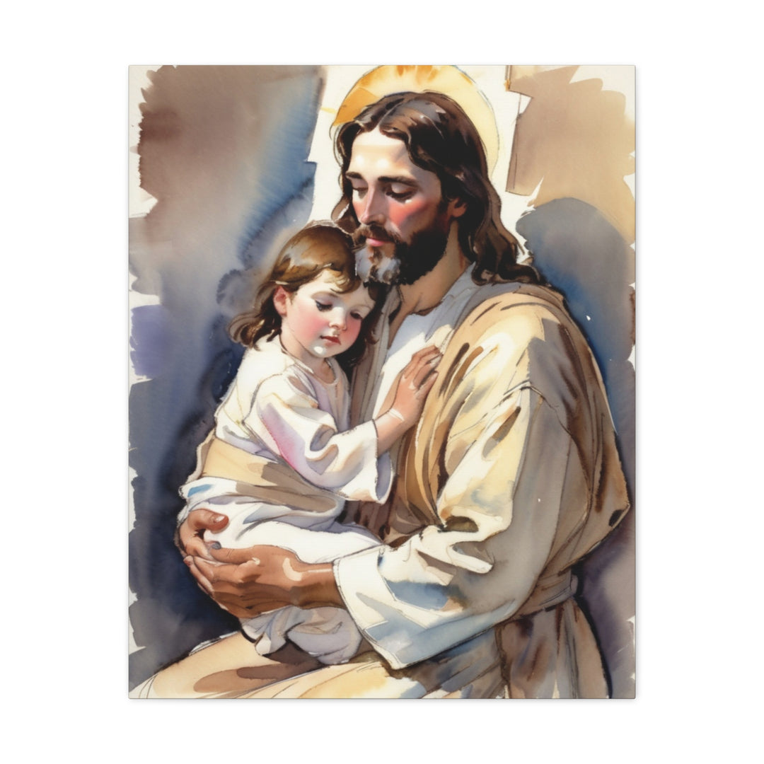 Little Ones Come to Him | Jesus and Child Matte Canvas – Christian Wall Art for Home or Nursery