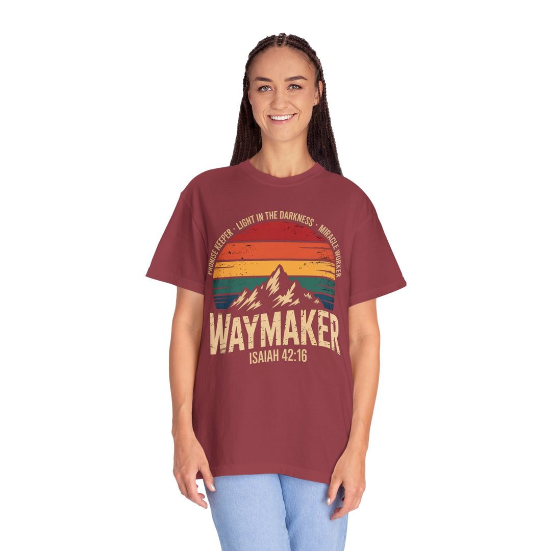 Waymaker Retro Christian T-Shirt - Isaiah 42:16 Vintage Sunset Design