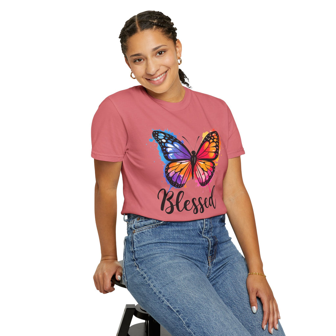 Watercolor Butterfly T-Shirt Blessed Radiant Renewed Unshakably Blessed