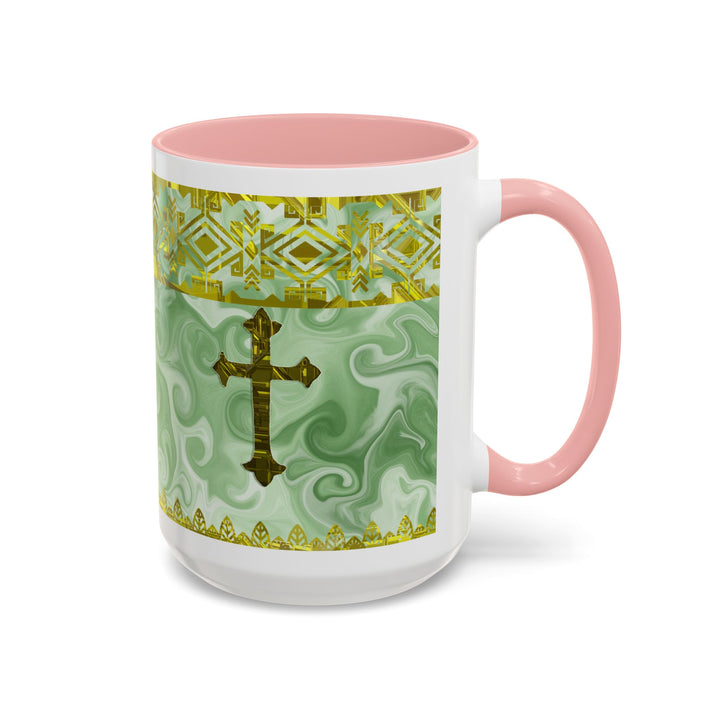 Gold Cross on Mint Marble – Elegant Christian Mug