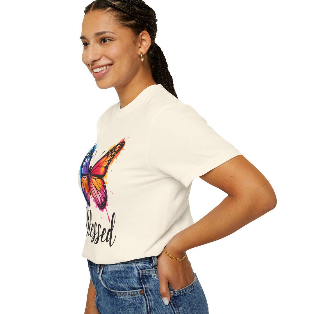 Watercolor Butterfly T-Shirt Blessed Radiant Renewed Unshakably Blessed
