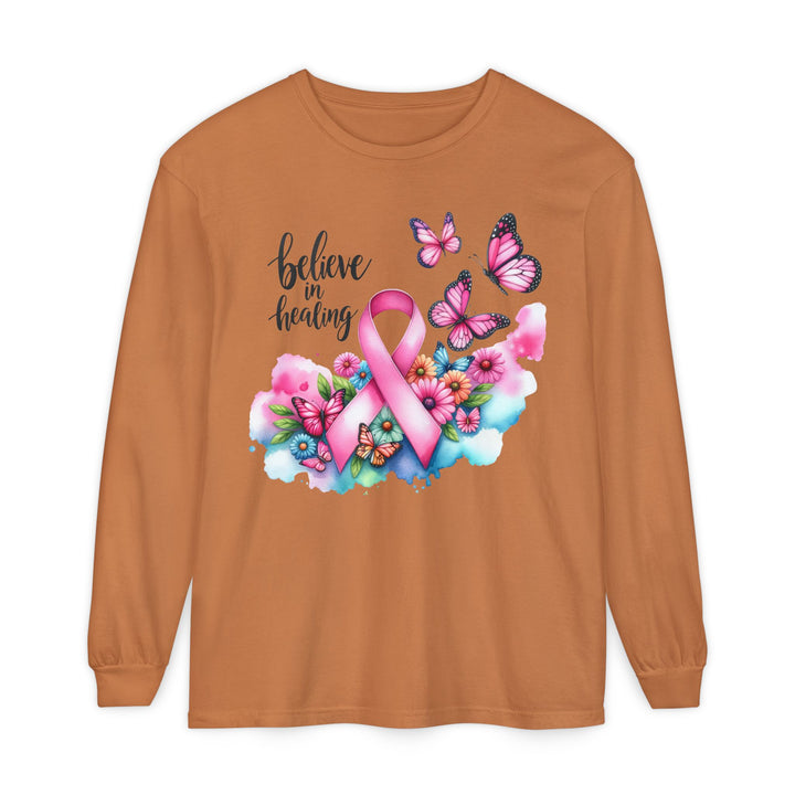 Breast Cancer Awareness Long Sleeve Tee, Supportive Gift, Inspirational Shirt for Women, Hope, Healing, Mother’s Day, Fundraising Event
