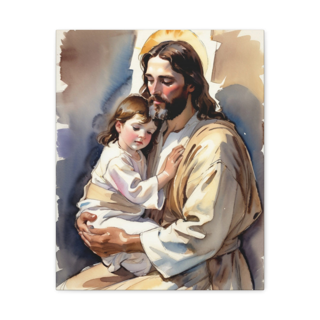 Little Ones Come to Him | Jesus and Child Matte Canvas – Christian Wall Art for Home or Nursery