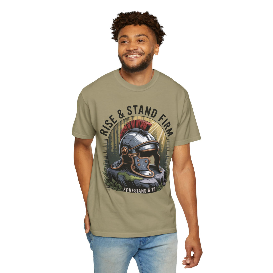 Faithful Warrior Unisex T-shirt - Rise & Stand Firm with Roman Helmet Design