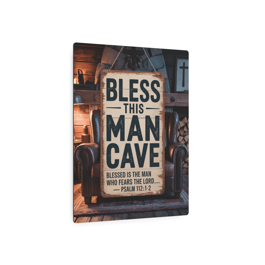 "Bless This Man Cave" - Masculine Faith Metal Wall Art
