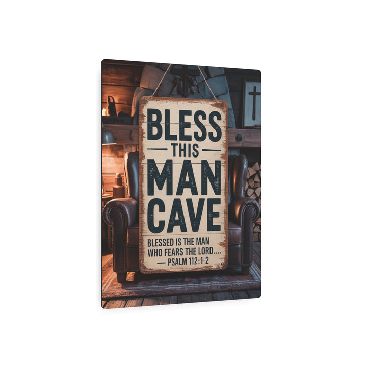"Bless This Man Cave" - Masculine Faith Metal Wall Art