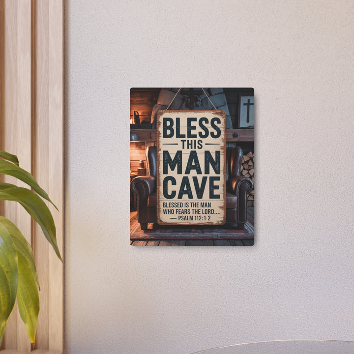 "Bless This Man Cave" - Masculine Faith Metal Wall Art