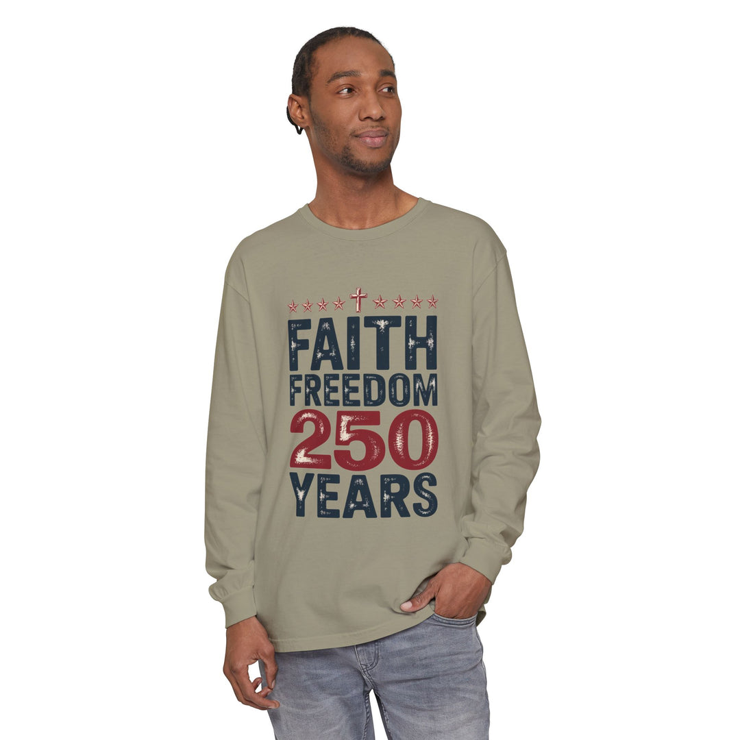 Faith Freedom Long Sleeve T-Shirt, Unisex Tee, Patriotic Apparel, Gift for Independence Day, Christian Clothing, Casual Everyday Wear