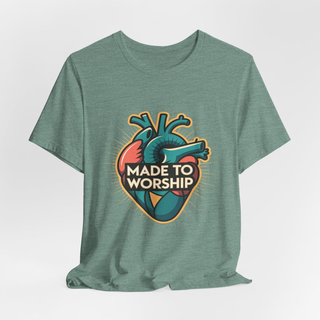 Made to Worship Unisex Jersey Tee, Heart Design Shirt, Casual Wear, Faith T-Shirt, Gift for Worshippers, Spiritual Apparel