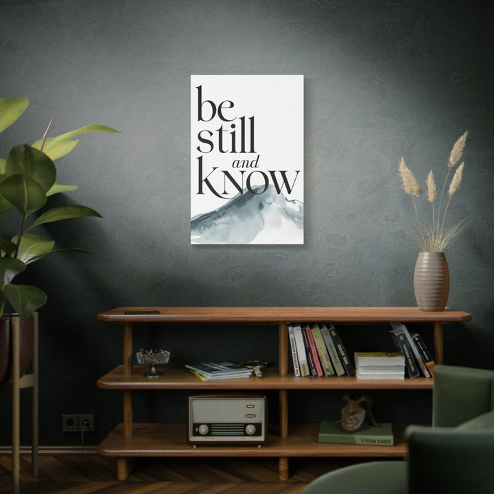 Be Still and Know – Psalm 46:10 Canvas Print | Minimalist Christian Wall Art with Mountain Design