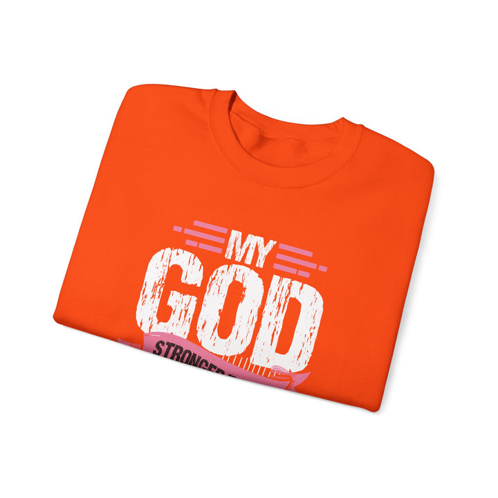 Breast Cancer Awareness Crewneck Sweatshirt, God is Stronger Than Breast Cancer, Inspirational Gift, Unisex Pullover, Support Awareness