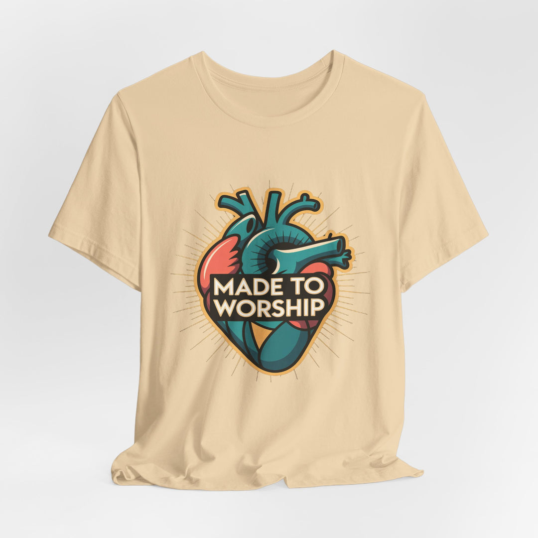 Made to Worship Unisex Jersey Tee, Heart Design Shirt, Casual Wear, Faith T-Shirt, Gift for Worshippers, Spiritual Apparel