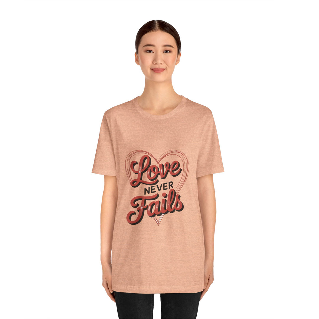 Love Never Fails – 1 Corinthians 13 Retro Heart T-Shirt