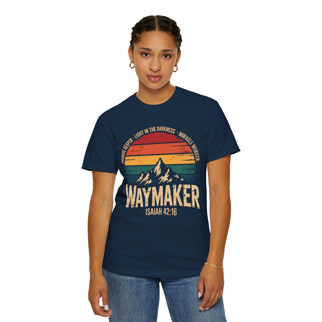 Waymaker Retro Christian T-Shirt - Isaiah 42:16 Vintage Sunset Design