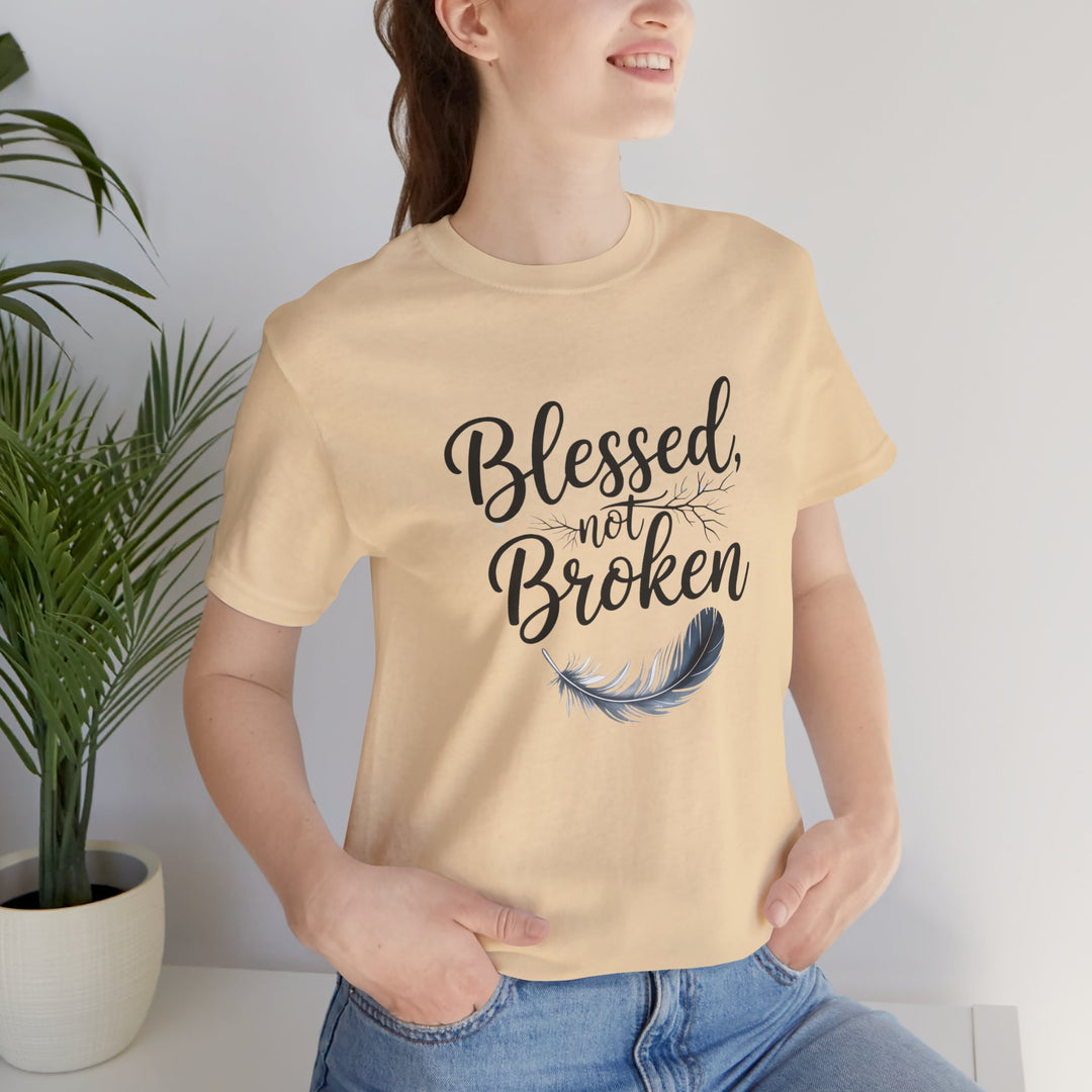 Blessed Not Broken - Graceful Feather Unisex Tee - Walk in Healing and Hope