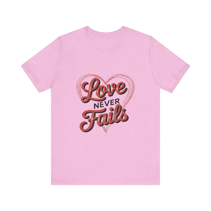 Love Never Fails – 1 Corinthians 13 Retro Heart T-Shirt