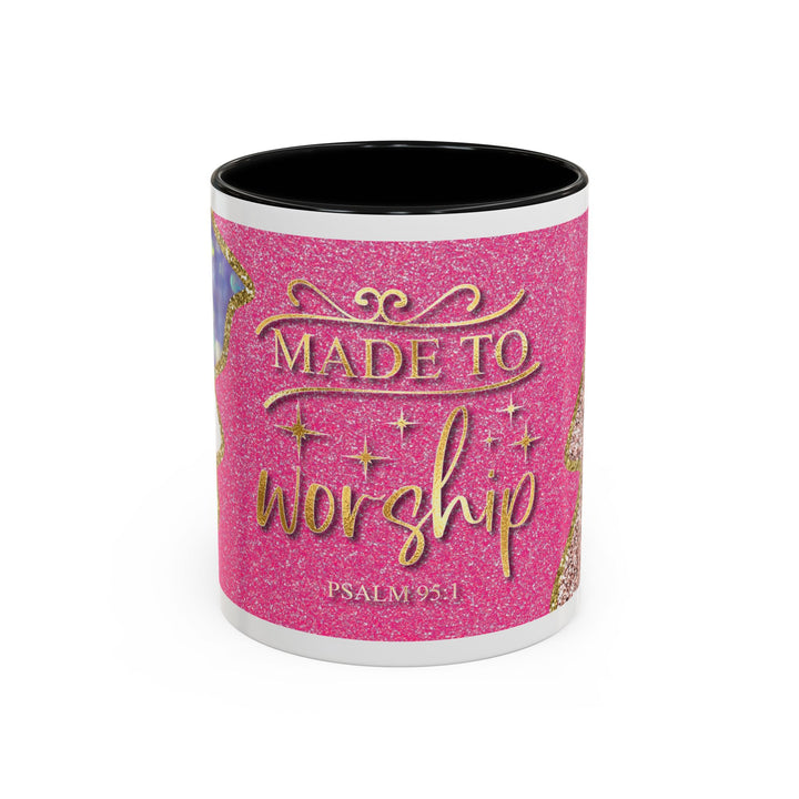 Made to Worship  Pink Glitter Floral Christian Mug
