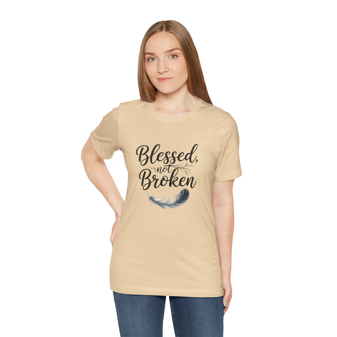 Blessed Not Broken - Graceful Feather Unisex Tee - Walk in Healing and Hope