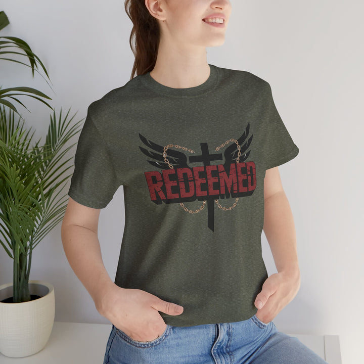 Christian Themed Unisex Short Sleeve Tee, Redeemed Shirt, Faith-Based Apparel, Inspirational T-Shirt, Spiritual Gift, Casual Wear