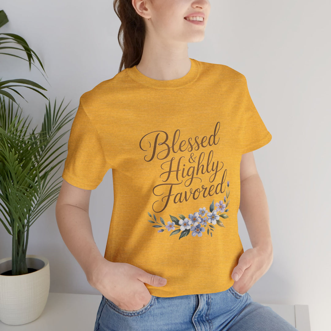 Floral Blessings Tee - Blessed Highly Favored, Inspirational T-Shirt, Gift for Her, Christian Apparel, Faith-Based Fashion