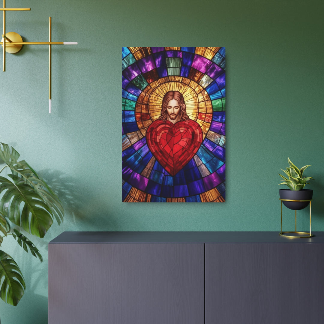 Sacred Heart of Jesus - Stained Glass Style Metal Wall Art